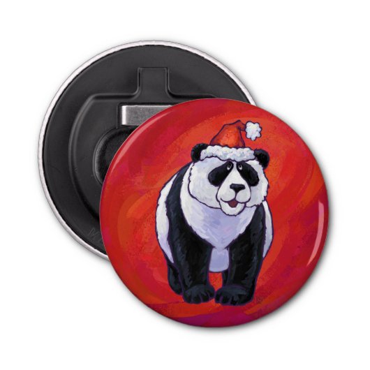 Panda Bear in Weihnachtsmannmütze auf Rot Flaschenöffner (Vorderseite)