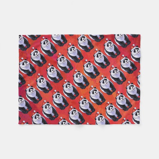 Panda Bear in Weihnachtsmannmütze auf Rot Fleecedecke (Vorderseite (Horizontal))