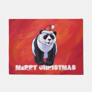 Panda Bear in Weihnachtsmannmütze auf Rot Fußmatte