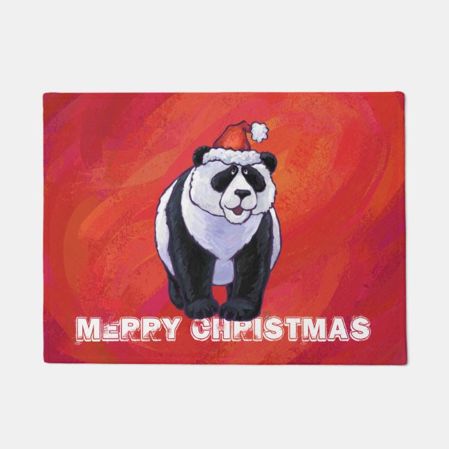 Panda Bear in Weihnachtsmannmütze auf Rot Fußmatte (Vorderseite)