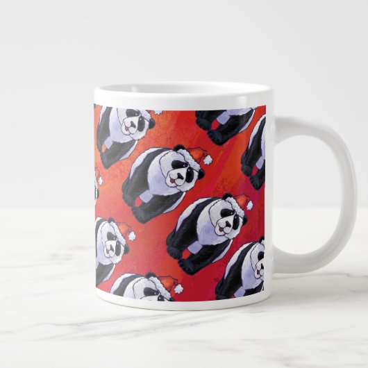 Panda Bear in Weihnachtsmannmütze auf Rot Jumbo-Tasse (Rechts)