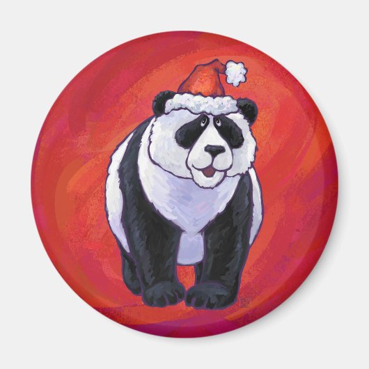 Panda Bear in Weihnachtsmannmütze auf Rot Magnet (Vorne)