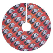 Panda Bear in Weihnachtsmannmütze auf Rot Polyester Weihnachtsbaumdecke (Vorderseite)