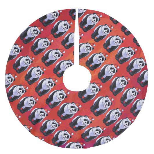 Panda Bear in Weihnachtsmannmütze auf Rot Polyester Weihnachtsbaumdecke (Vorderseite)