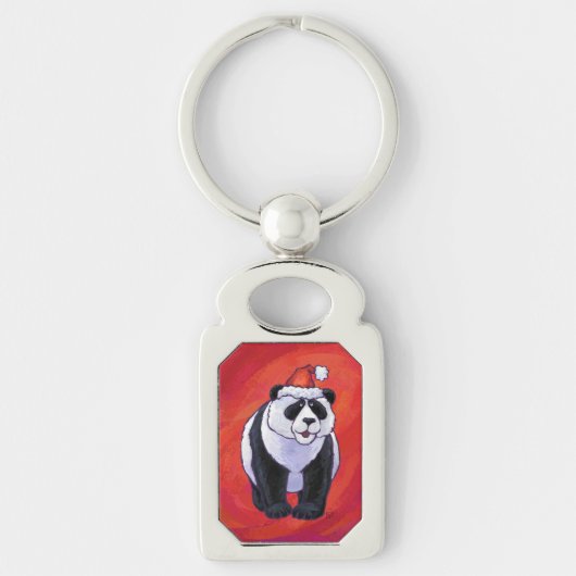 Panda Bear in Weihnachtsmannmütze auf Rot Schlüsselanhänger (Vorderseite)