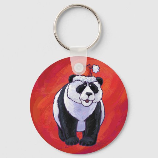 Panda Bear in Weihnachtsmannmütze auf Rot Schlüsselanhänger (Vorderseite)