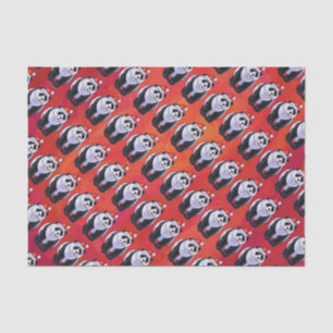 Panda Bear in Weihnachtsmannmütze auf Rot Seidenpapier