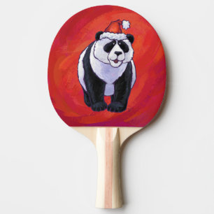 Panda Bear in Weihnachtsmannmütze auf Rot Tischtennis Schläger