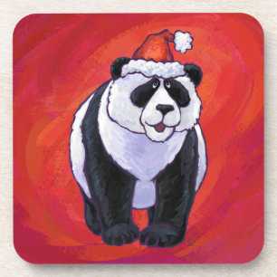 Panda Bear in Weihnachtsmannmütze auf Rot Untersetzer