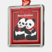 Panda Bear Liebe Couple Weihnachten Ornament Aus Metall (Links)