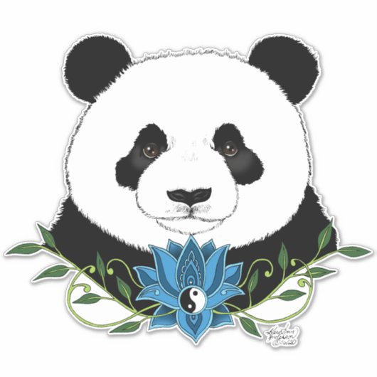 Panda Bear Lotus Blume Blue Aufkleber (Vorderseite)
