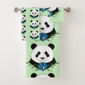 Panda Bear Lotus Blume Blue Badhandtuch Set (Insitu)
