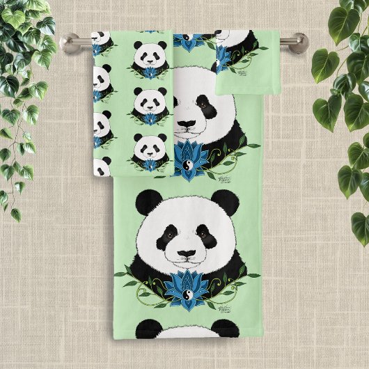 Panda Bear Lotus Blume Blue Badhandtuch Set