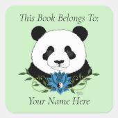 Panda Bear Lotus Blume Blue Buchzeichen Quadratischer Aufkleber (Vorderseite)