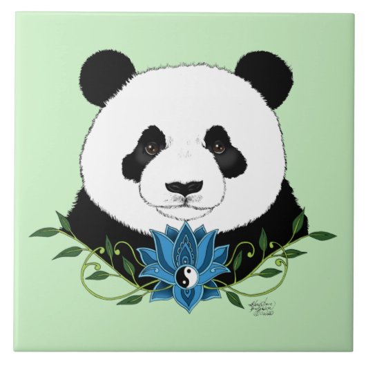 Panda Bear Lotus Blume Blue Fliese (Vorderseite)