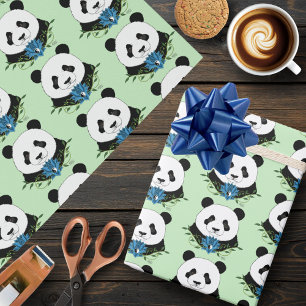 Panda Bear Lotus Blume Blue Geschenkpapier