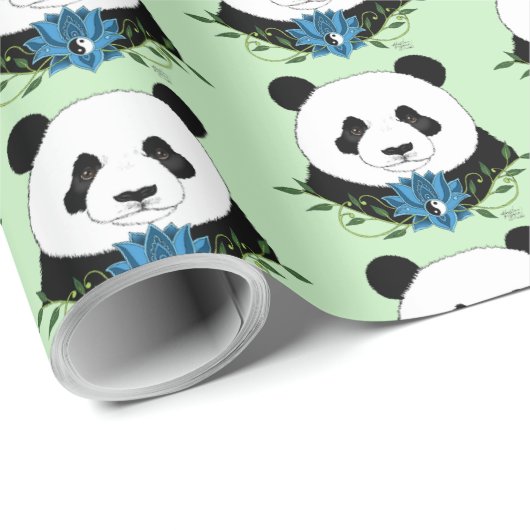 Panda Bear Lotus Blume Blue Geschenkpapier (Rolleneckpunkt)