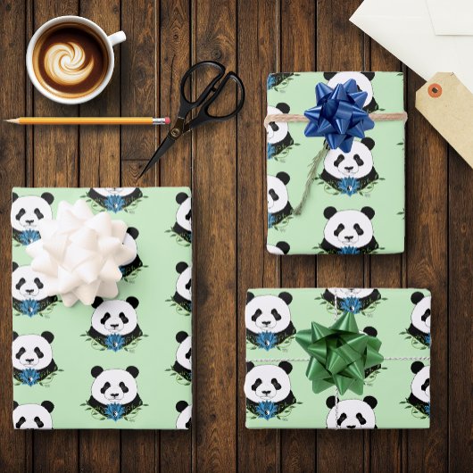 Panda Bear Lotus Blume Blue Geschenkpapier Set