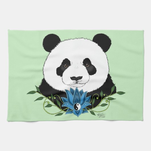 Panda Bear Lotus Blume Blue Geschirrtuch (Horizontal)