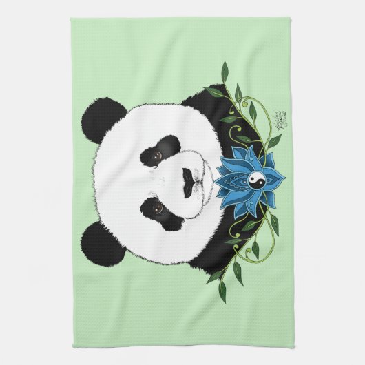Panda Bear Lotus Blume Blue Geschirrtuch (Vertikal)