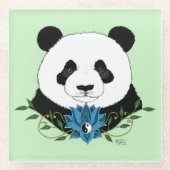 Panda Bear Lotus Blume Blue Glasuntersetzer (Vorderseite)