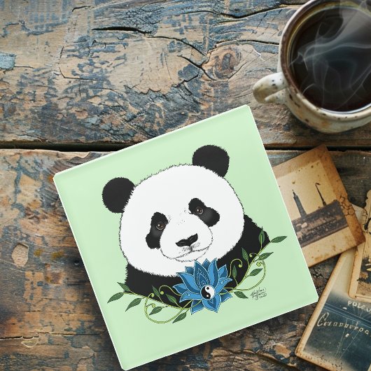 Panda Bear Lotus Blume Blue Glasuntersetzer