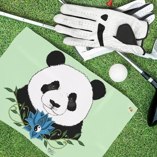 Panda Bear Lotus Blume Blue Golfhandtuch