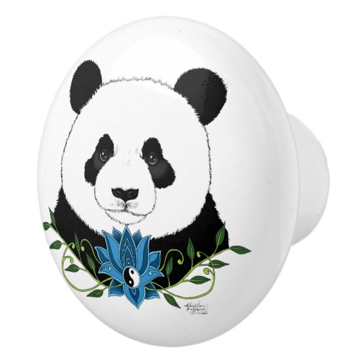 Panda Bear Lotus Blume Blue Keramikknauf (Rechts)