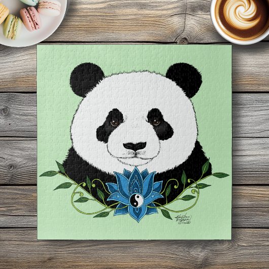 Panda Bear Lotus Blume Blue Puzzle