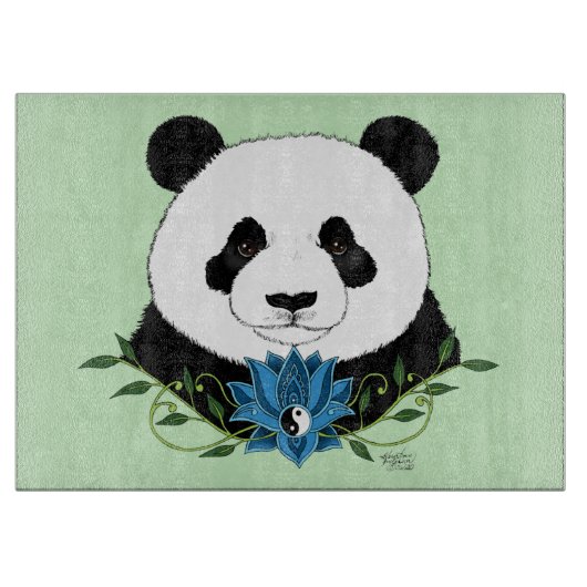 Panda Bear Lotus Blume Blue Schneidebrett (Vorderseite)