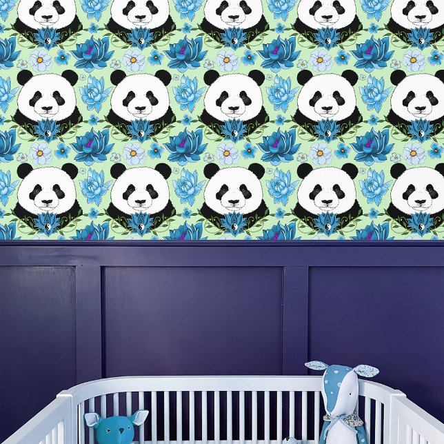 Panda Bear Lotus Blume Blue Tapete (Von Creator hochgeladen)