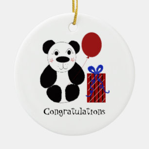Panda Bear mit Balloon Herzlichen Glückwunsch Keramikornament