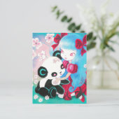 Panda Bear mit Kawaii Girl Postkarte (Stehend Vorderseite)