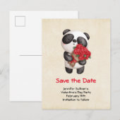 Panda Bear mit Rose Bouquet Save the Date Einladungspostkarte (Vorne/Hinten)