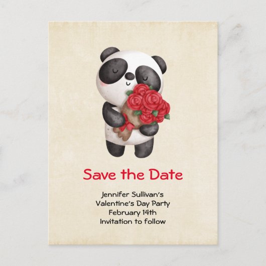 Panda Bear mit Rose Bouquet Save the Date Einladungspostkarte (Vorderseite)