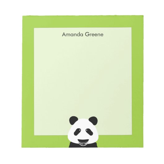 Panda Bear Modern Green Personalisiert Notizblock (Vorderseite)