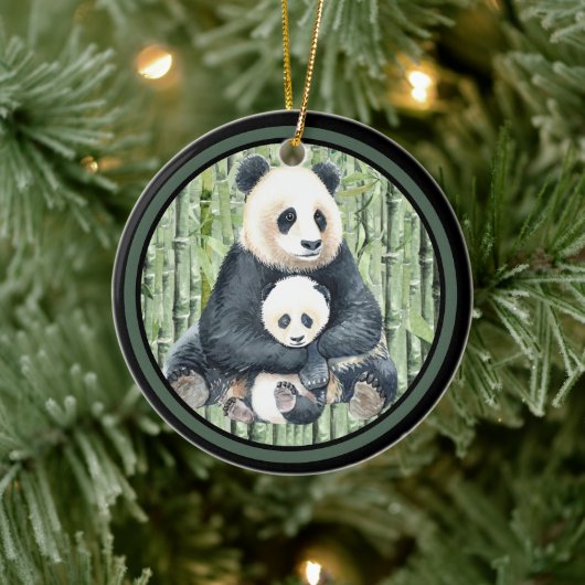 Panda Bear Momma und Baby Keramik Ornament (Baum)