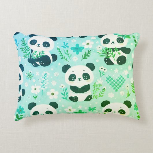 Panda Bear Muster Green Print Dekokissen (Vorderseite)