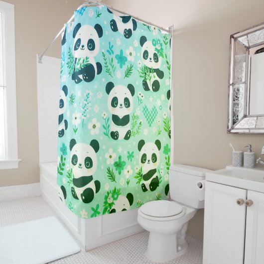 Panda Bear Muster Green Print Duschvorhang (Beispiel)