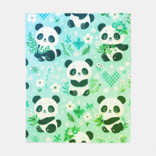 Panda Bear Muster Green Print Fleecedecke
