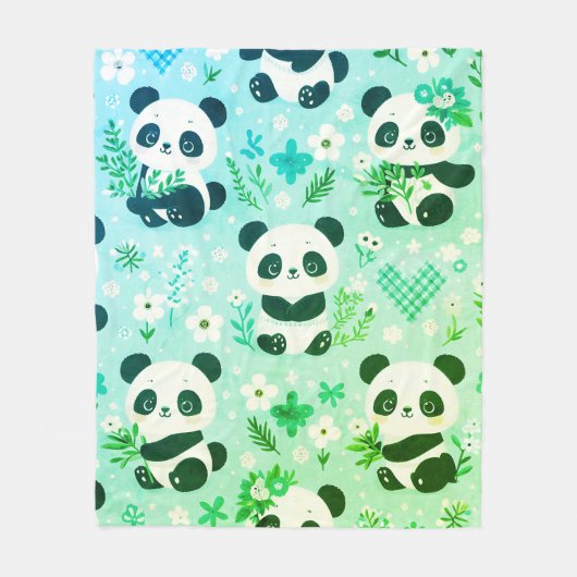 Panda Bear Muster Green Print Fleecedecke (Vorderseite)
