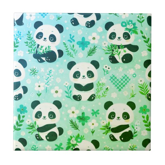 Panda Bear Muster Green Print Fliese (Vorderseite)