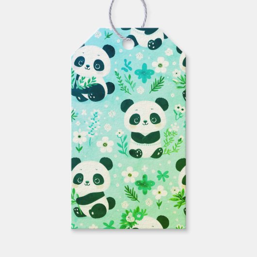 Panda Bear Muster Green Print Geschenkanhänger (Vorderseite)