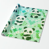 Panda Bear Muster Green Print Geschenkpapier (Ungerollt)