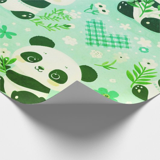 Panda Bear Muster Green Print Geschenkpapier (Ecke)