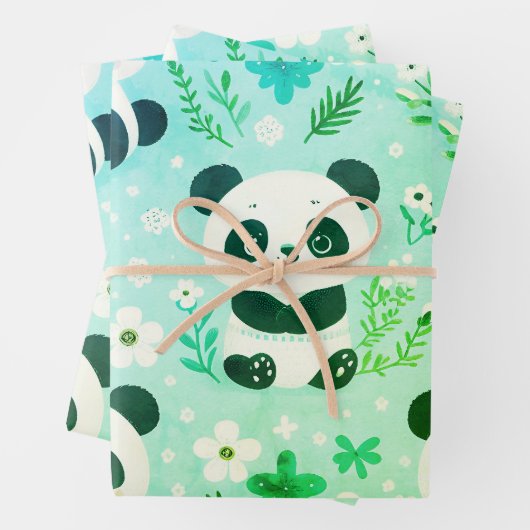Panda Bear Muster Green Print Geschenkpapier Set (Beispiel)