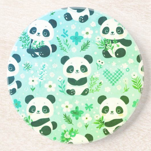 Panda Bear Muster Green Print Getränkeuntersetzer (Vorne)