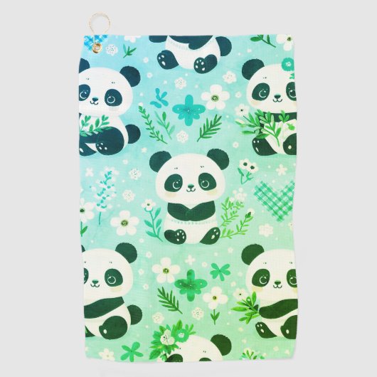 Panda Bear Muster Green Print Golfhandtuch (Vorderseite)