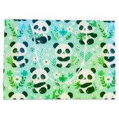 Panda Bear Muster Green Print Große Geschenktüte (Rückseite)