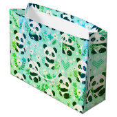 Panda Bear Muster Green Print Große Geschenktüte (Rückseite Schrägansicht)